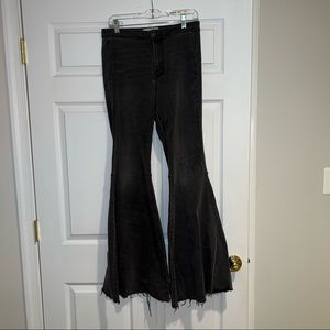 Black/Charcoal high waisted free people super flare jeans
